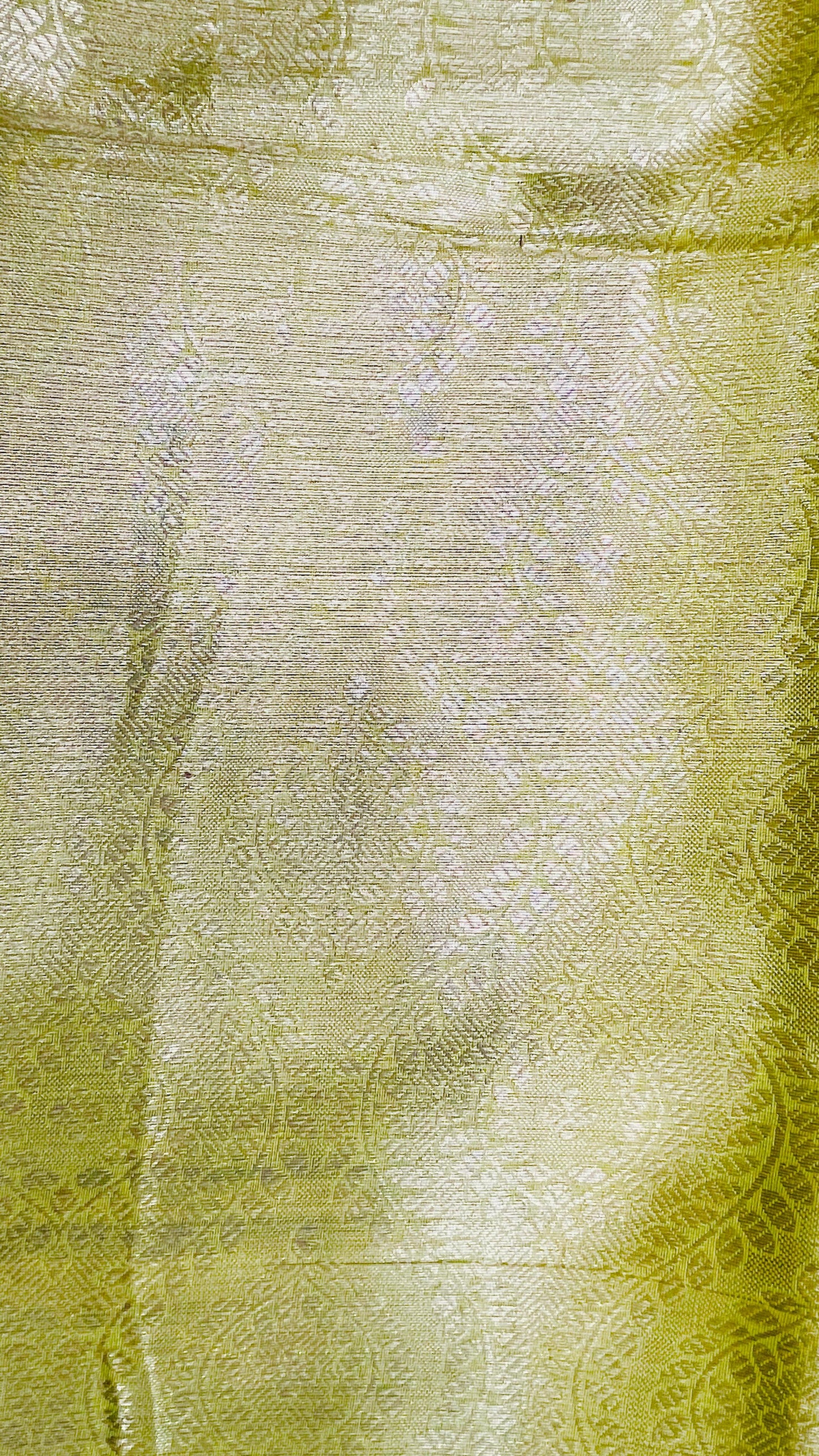Faishana Presents LimeGreen Art Silk Floral Lehariya Sliver Jaal with Contrast Blue Pallu and Olive Copper Silver Jaal Zari Border with Blue Blouse