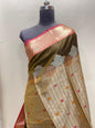 Faishana Presents Olive Green Floral Mina Zari Stripe and Dual Skirt Copper and Silver Boota with Contrast Green Pallu Banarasi Zari Border and Green Blouse