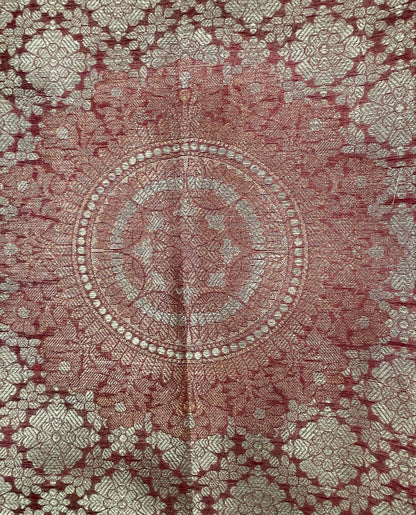 Faishana Presents Burgundy Art Silk Floral Zari Boota Sliver Jaal and Dual Skirt Silver Zari Boota Copper Zari Border with Contrast Black Pallu and Black Blouse