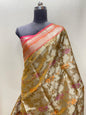 Faishana Presents Gold Art Silk Floral Tilfi Mina Zari Jaal with Contrast Pink Minakari Boota Pallu Double Mina Zari Border and Pink Blouse
