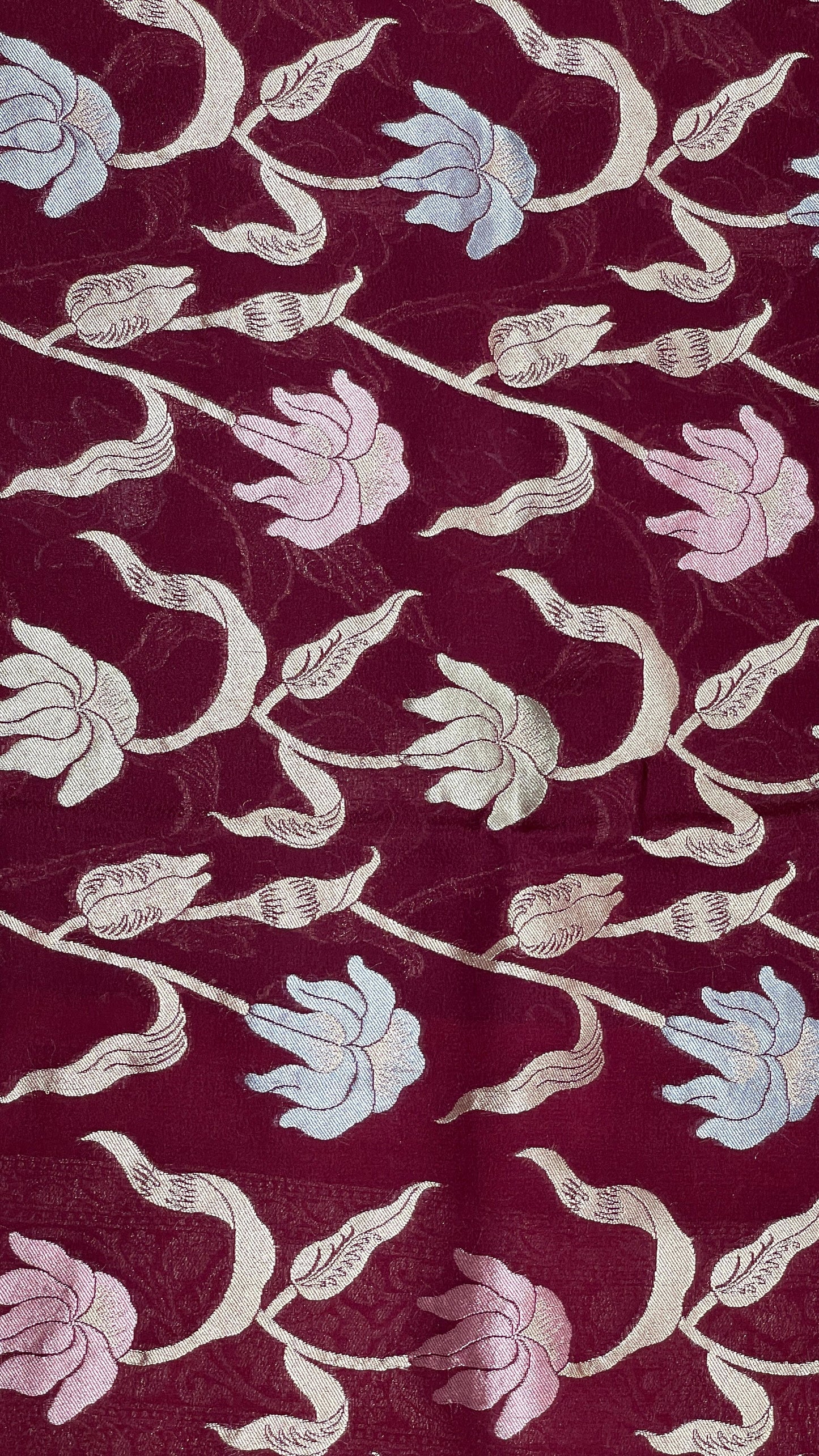 Faishana Presents Brown Tussar Silk Handpainted Floral Zari Jaal with Contrast Red Banarasi Floral Jaal Pallu Zari Border and Red Blouse
