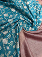 Faishana Presents Sea Green Tussar Silk Floral Silver Minakari Stripe Jaal with Contrast Brown Banarasi Pallu Zari Border and Brown Blouse