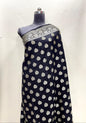 Faishana Pure Handloom Black Munga Silk Copper Silver Zari Booti with Floral Zari Jaal Pallu and Black Blouse