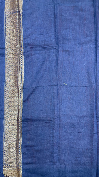 Faishana Pure Handloom Orange Munga Silk Chunri Zari Booti with Contrast Blue Banarasi Pallu Zari Border and Blue Blouse