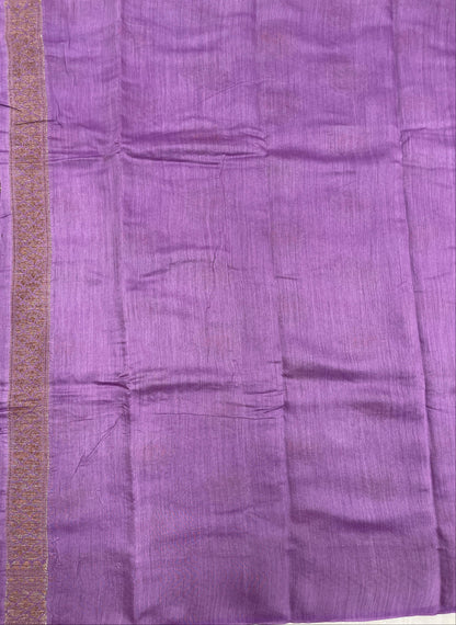 Faishana Pure Handloom Purple Munga Silk Floral Copper Zari Minakari Booti and Zig-Zag Banarasi Pallu Zari Border and Cream Blouse