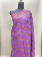Faishana Pure Handloom Purple Munga Silk Floral Copper Zari Minakari Booti and Zig-Zag Banarasi Pallu Zari Border and Cream Blouse