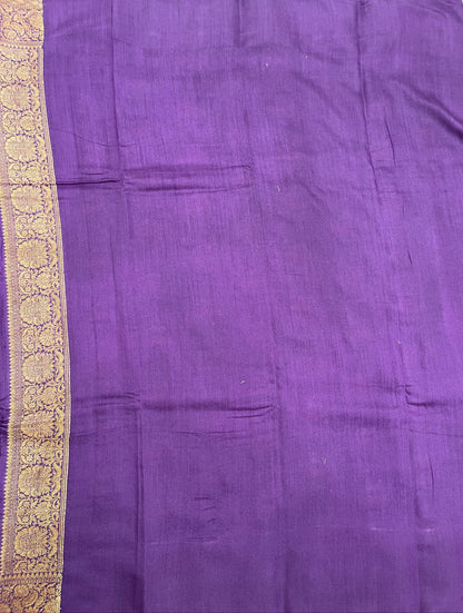 Faishana Pure Handloom Purple Munga Silk Floral Copper Zari Minakari Booti and Floral Zari Jaal Banarasi Pallu Zari Border and Purple Blouse