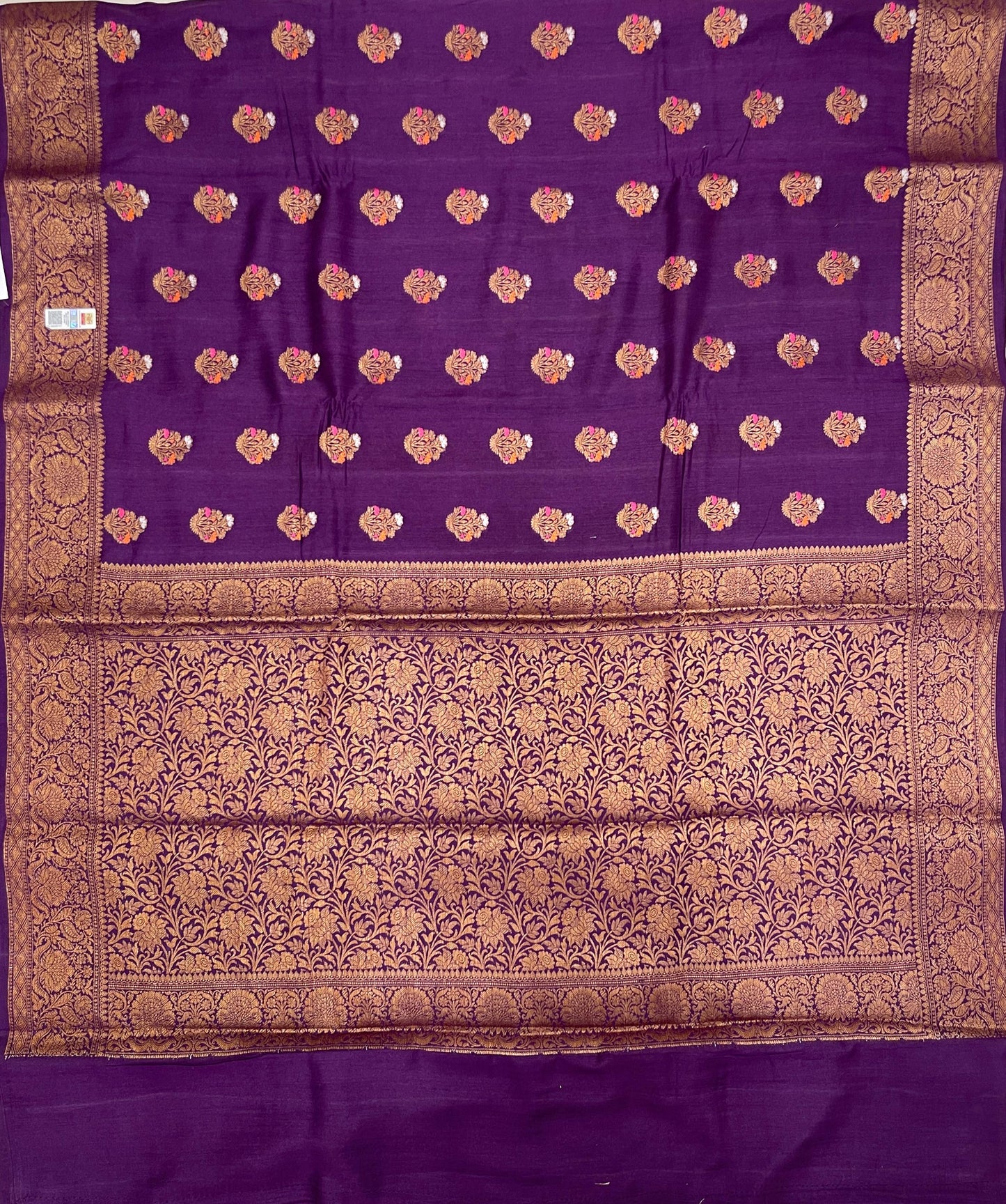 Faishana Pure Handloom Purple Munga Silk Floral Copper Zari Minakari Booti and Floral Zari Jaal Banarasi Pallu Zari Border and Purple Blouse