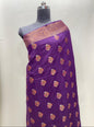 Faishana Pure Handloom Purple Munga Silk Floral Copper Zari Minakari Booti and Floral Zari Jaal Banarasi Pallu Zari Border and Purple Blouse
