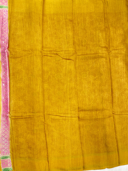 Faishana Pure Handloom Red Munga Silk Floral Silver Minkari Zari Jaal with Contrast Gold Zig-Zag Pallu and Rangkaat Zari Border with Mustard Blouse