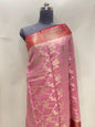 Faishana Pure Handloom Rose Pink Munga Silk Floral Gold Zari Jaal with Contrast Pink Floral Jaal Pallu Skirt Dual Shade Zari Border with Pink Blouse
