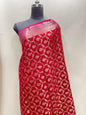 Faishana Pure Handloom Red Munga Silk Floral Copper Zari Jaal with Contrast Magenta Polka Dot Pallu Skirt Dual Shade Mina Zari Border with Magenta Blouse