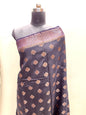 Faishana Pure Handloom Black Munga Silk Floral Copper Zari Booti with Banarasi Floral Pallu Zari Border and Black Blouse