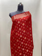 Faishana Pure Handloom Red Munga Silk Floral Gold Zari Mina Booti with Minakari Jaal Pallu Zari Border with Red Blouse