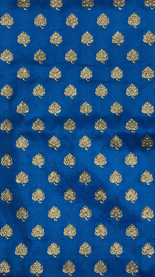 Faishana Presents Turqouise Blue Satin Silk Floral Zari Booti Heavy Stone Work Banarasi Saree with Contrast Blue Pallu and Blue Blouse
