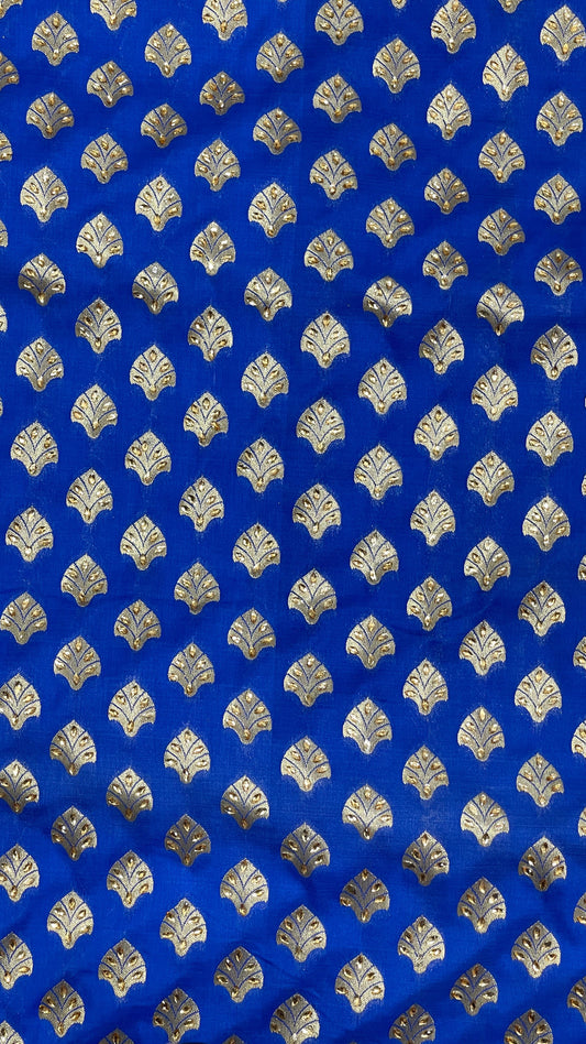Faishana Presents Blue Satin Silk Floral Zari Booti Stone Heavy Work Banarasi Saree with Checkered Pallu Skirt Zari Border and Blue Blouse