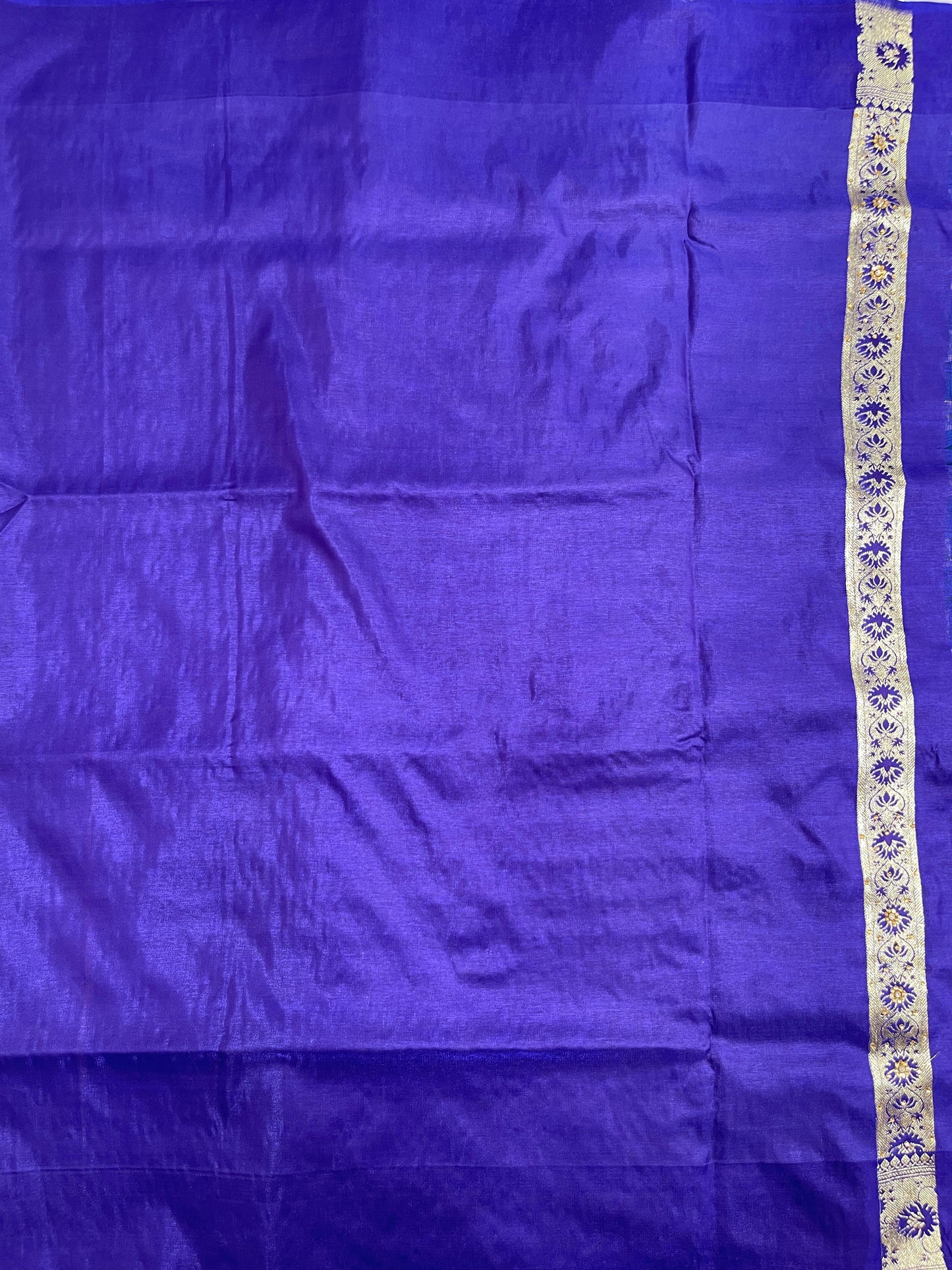 Faishana Presents Seagreen Satin Silk Floral Zari Booti Heavy Stone Work Banarasi Saree with Contrast Purple Pallu and Purple Blouse