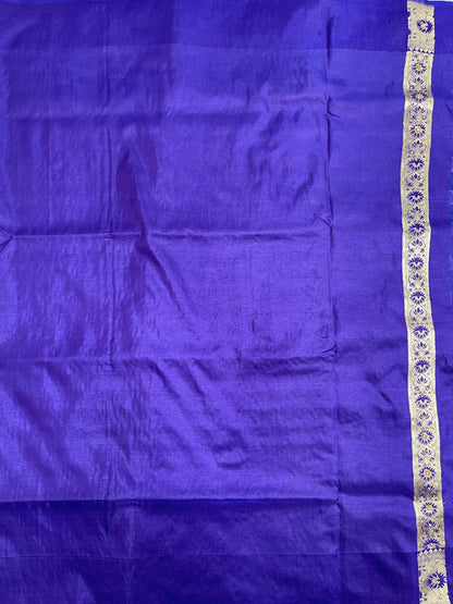Faishana Presents Seagreen Satin Silk Floral Zari Booti Heavy Stone Work Banarasi Saree with Contrast Purple Pallu and Purple Blouse