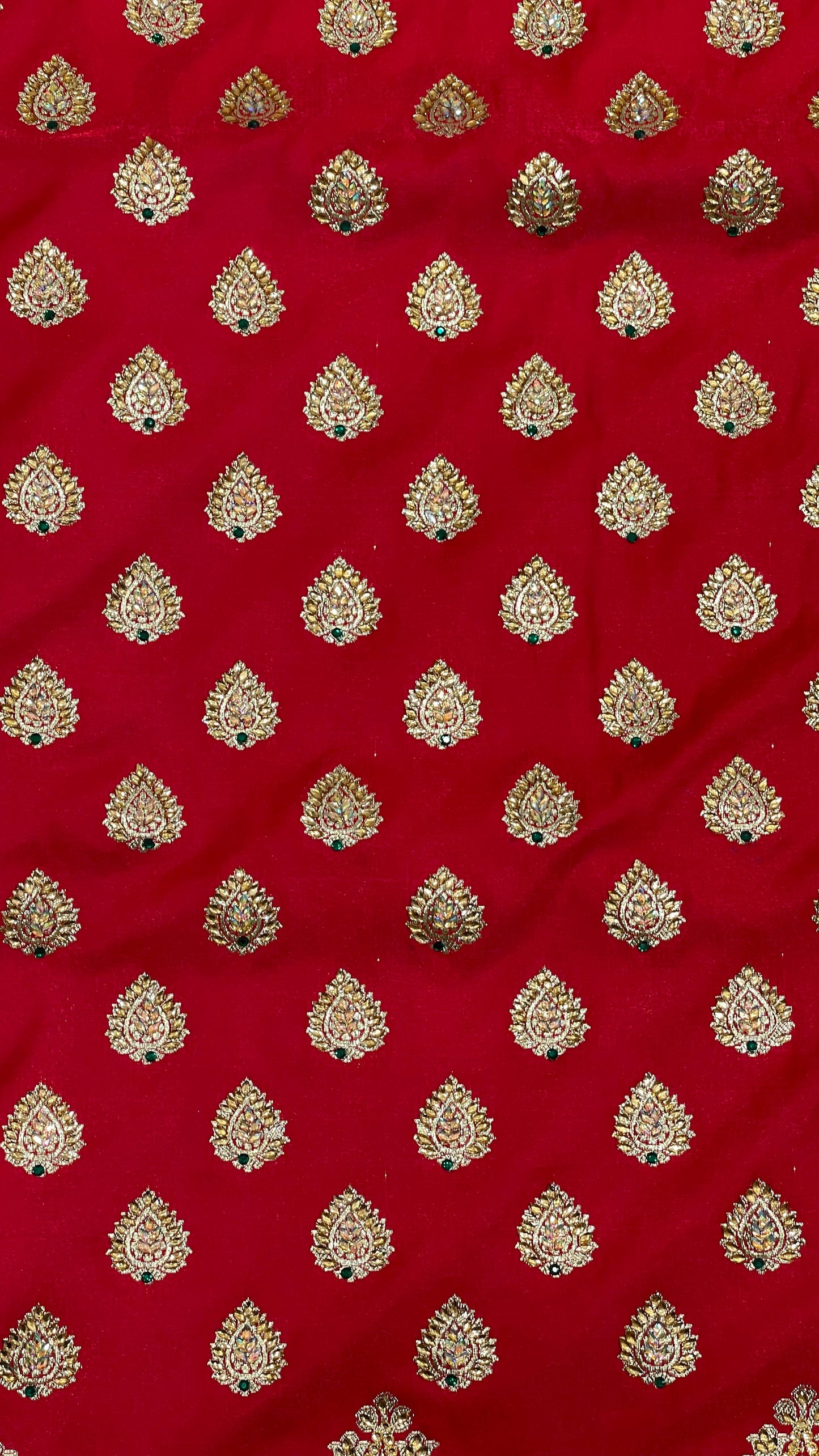 Faishana Presents Red Satin Silk Floral Zari Booti Heavy Stone Work Skirt Pan Boota Zari Border with Contrast Blue Pallu and Blue Blouse