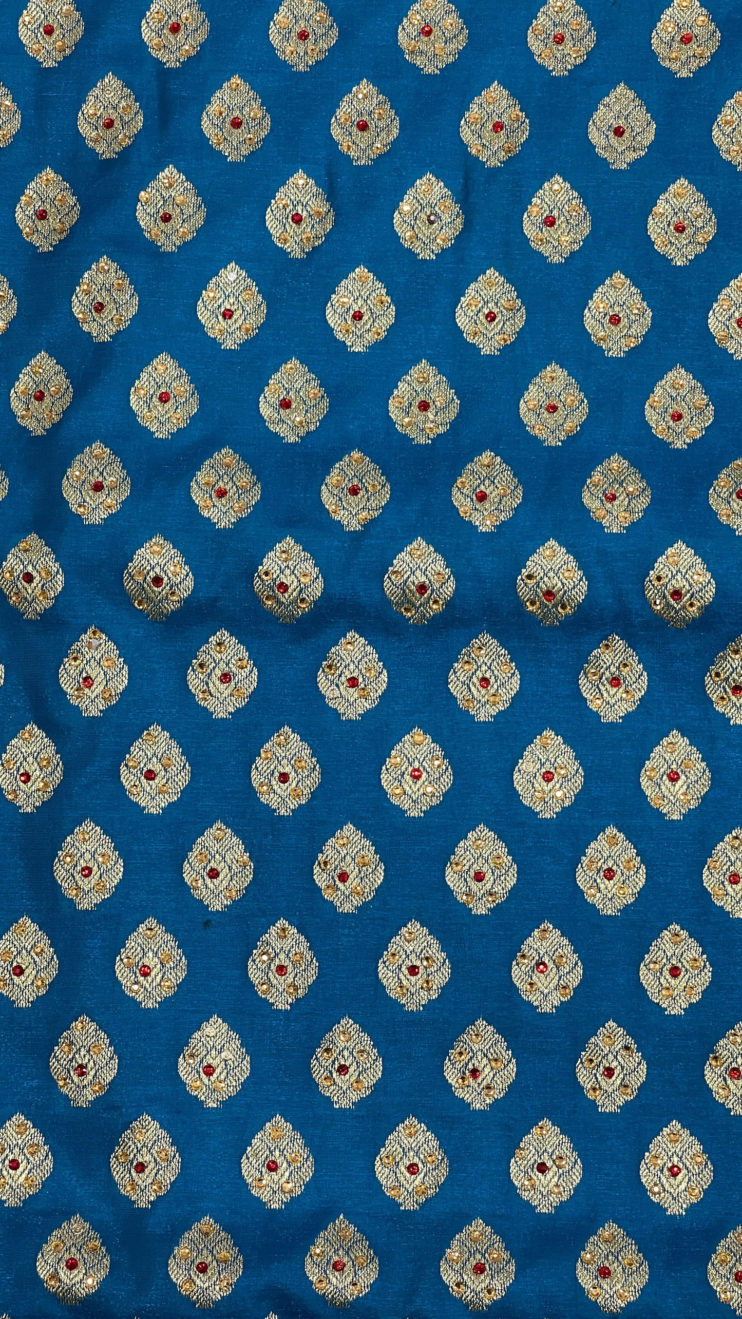 Faishana Presents Seagreen Katan Silk Zari Booti Heavy Stone Work Banarasi Saree with Contrast Blue Floral Pallu and Blue Blouse