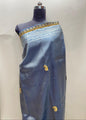 Faishana Presents Blue Lace Work Zardozi Pattern Patch work Saree with jacquard Blouse.