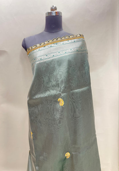 Faishana Presents Green Lace Work Zardoji Pattern Patch work Saree with jacquard Blouse.