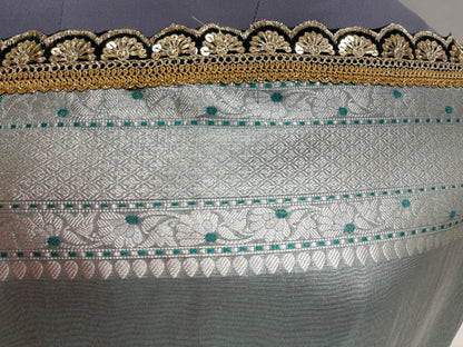 Faishana Presents Green Lace Work Zardoji Pattern Patch work Saree with jacquard Blouse.