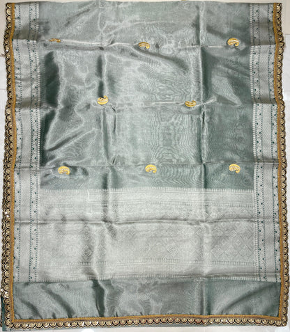 Faishana Presents Green Lace Work Zardoji Pattern Patch work Saree with jacquard Blouse.