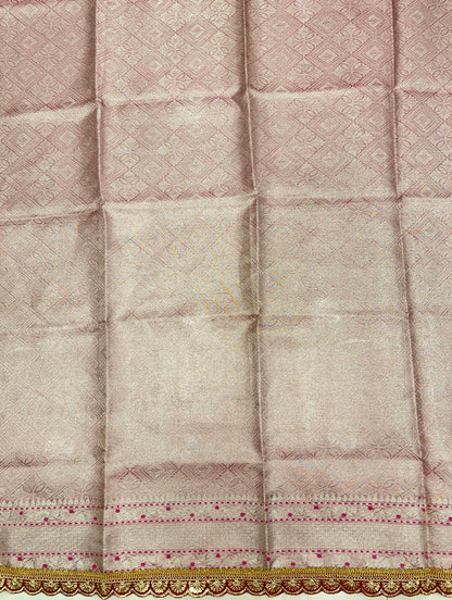 Faishana Presents Pink Lace Work Zardoji Pattern Patch work Saree with jacquard Blouse.