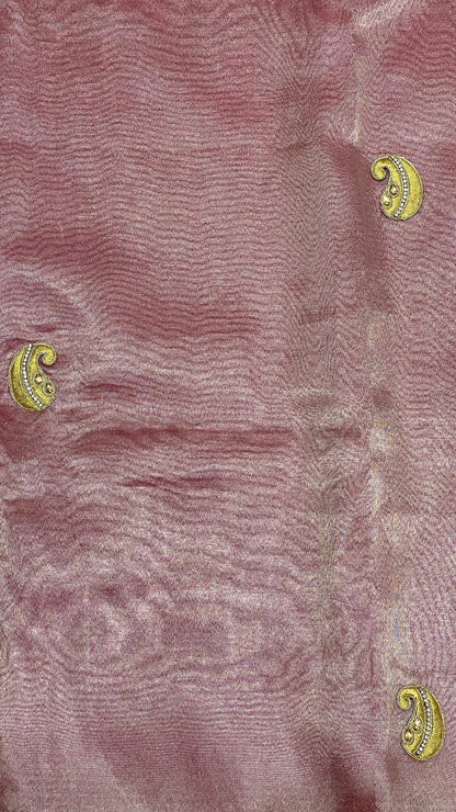 Faishana Presents Pink Lace Work Zardoji Pattern Patch work Saree with jacquard Blouse.