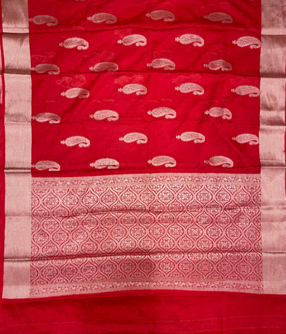 Faishana Presents Red Warm Silk Carry Boota Thos Border Banarasi Saree with Plain Blouse