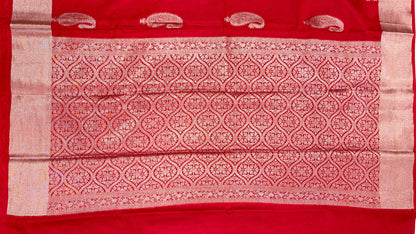 Faishana Presents Red Warm Silk Carry Boota Thos Border Banarasi Saree with Plain Blouse