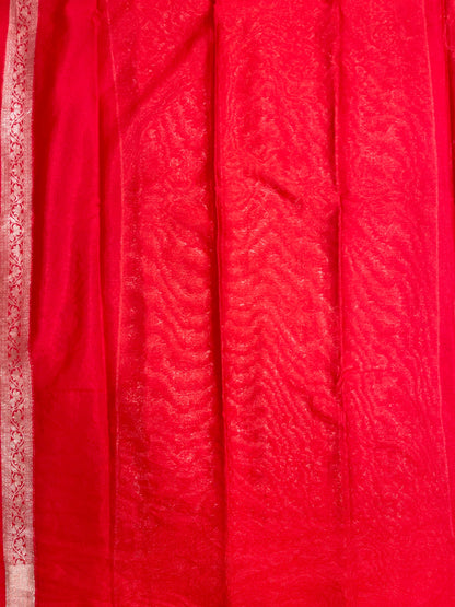 Faishana Presents Red Warm Silk Carry Boota Thos Border Banarasi Saree with Plain Blouse