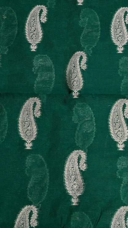 Faishana Presents Green Warm Silk Carry Boota Thos Border Banarasi Saree with Plain Blouse.