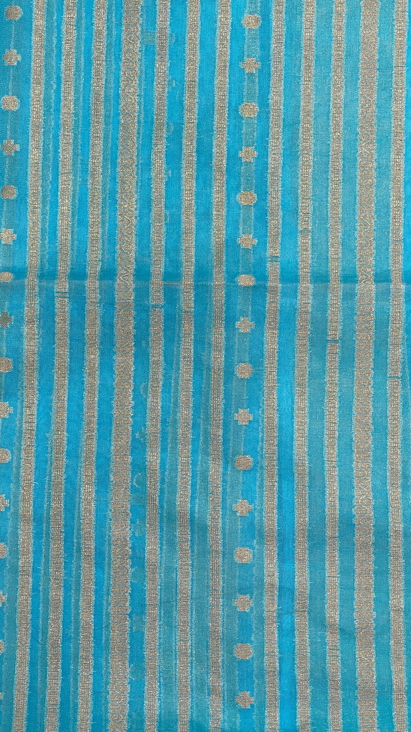 Faishana Presents Sky Blue Semi Georgette Golden Zari Stripe Banarasi Saree with Blouse.
