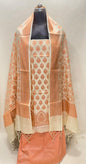 Faishana Presents Beige Semi Katan Silk 3 pcs Suit Set with Plain Bottom and Top Copper Floral Zari Booti with Copper Zari Jaal Dupatta ASD_101