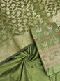 Green cotton suit featuring floral zari resham mina bootis and jaal dupatta. SHL_13