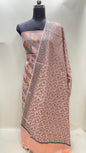 Peach cotton suit featuring diagonal resham stripes and tilfi jaal dupatta. SHL_17