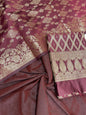 Burgundy art silk suit set with diagonal zari stripes and matching dupatta. SHL_53