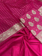 Pink semi-georgette suit set featuring floral silver zari bootis and matching dupatta. SHL_41