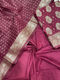 Wine semi-georgette suit set with floral silver zari bootis and matching dupatta. SHL_40