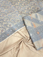 Beige cotton suit set with diagonal resham stripes and tilfi jaal dupatta. SHL_21