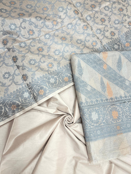 Light mauve cotton suit featuring diagonal resham stripes and tilfi jaal dupatta. SHL_19