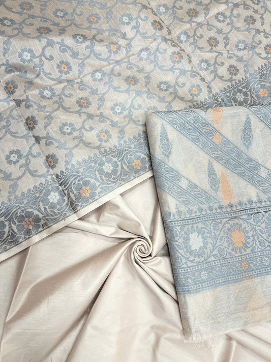Light mauve cotton suit featuring diagonal resham stripes and tilfi jaal dupatta. SHL_19