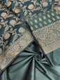 Dark green art silk suit set featuring floral zari bootis and matching dupatta. SHL_60