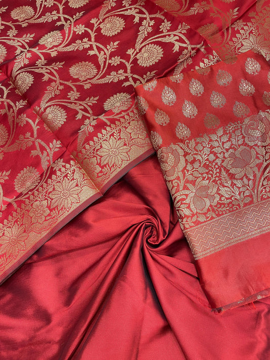 Maroon art silk suit set with floral zari bootas and matching dupatta. SHL_67