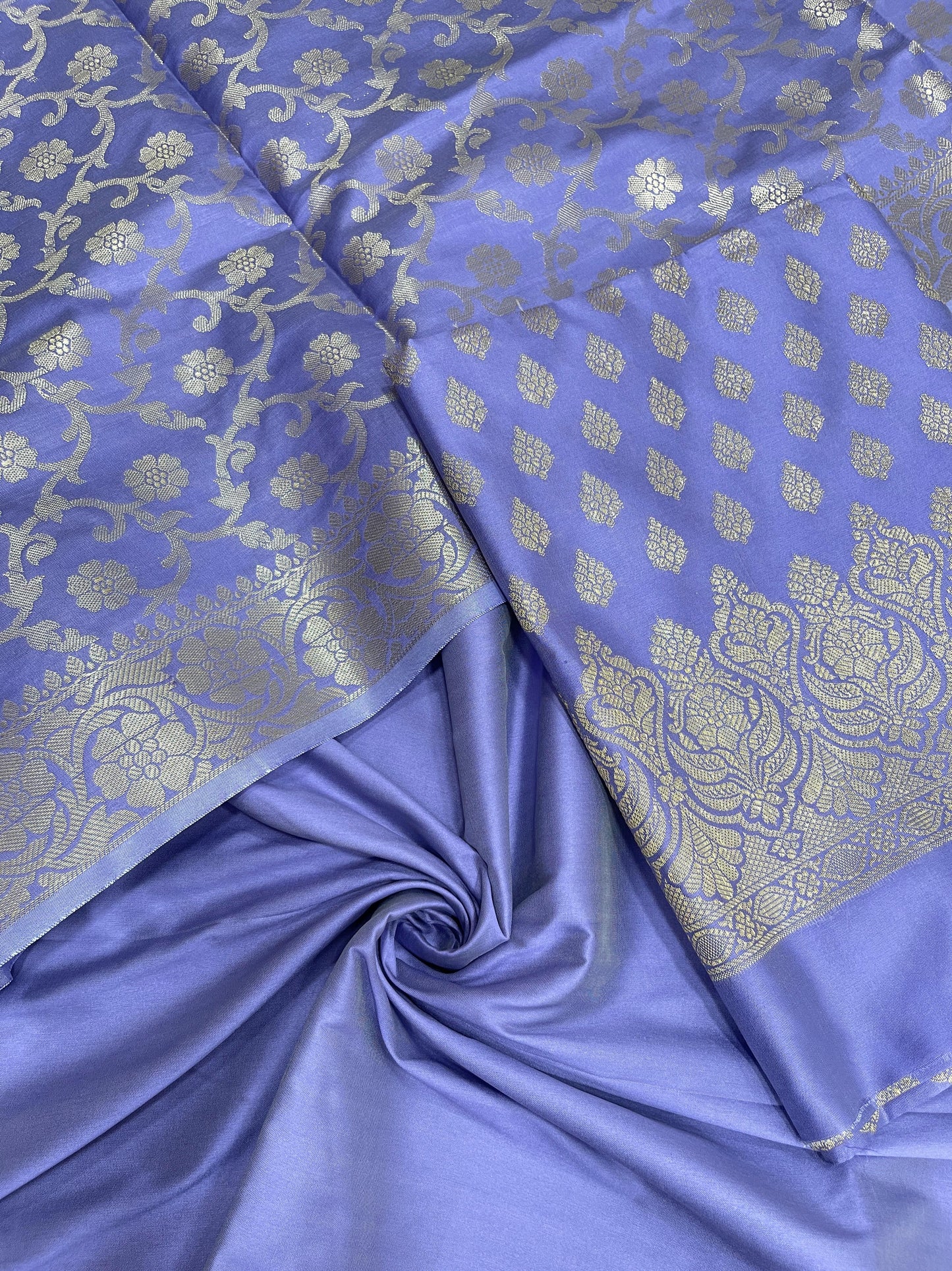 Purple art silk suit set featuring floral zari bootis and matching dupatta. SHL_61