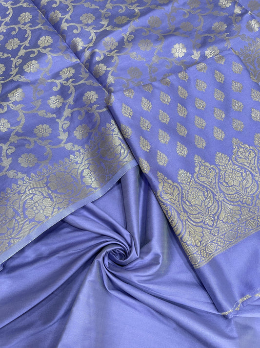 Purple art silk suit set featuring floral zari bootis and matching dupatta. SHL_61