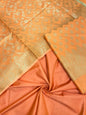 Peach art silk suit set with floral zari bootis and matching dupatta. SHL_63
