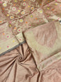 Peach cotton suit set with necklace floral stripes and matching jaal dupatta. SHL_35